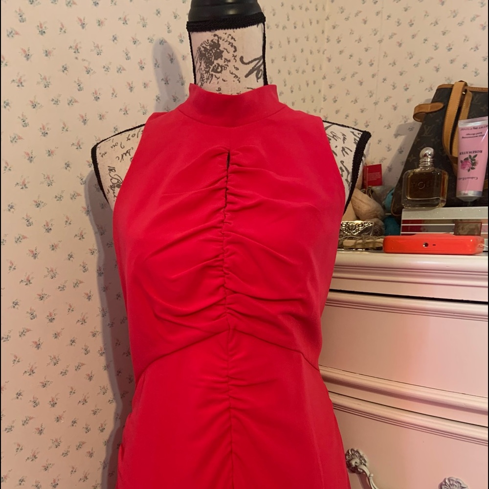 Halston Heritage Ruched Ruffle Fuchsia Dress - Picture 9 of 15